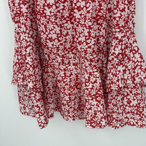 Pink Lily Red White Floral Mini Dress S Ruffle Hem Girly Feminine Garden Party - Picture 3 of 7